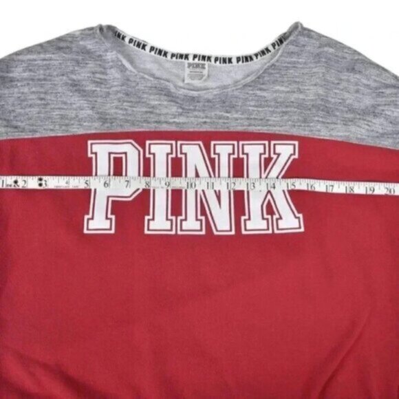 Victorias Secret PINK Pullover Sweatshirt Red Gray White Size Small - Picture 4 of 7